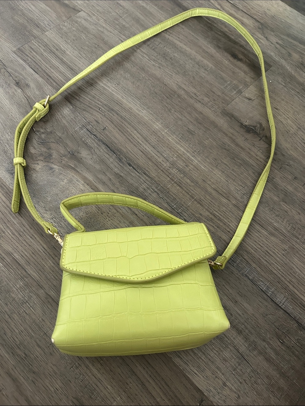Croc-Embossed Mini Top-Handle Crossbody in Lime Green